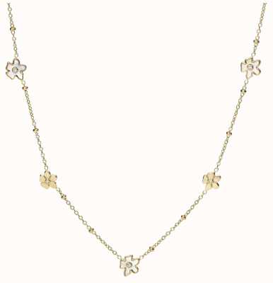 Fossil Women's Gold-Tone Crystal-Set Mother-of-Pearl Flower Necklace JF04015710