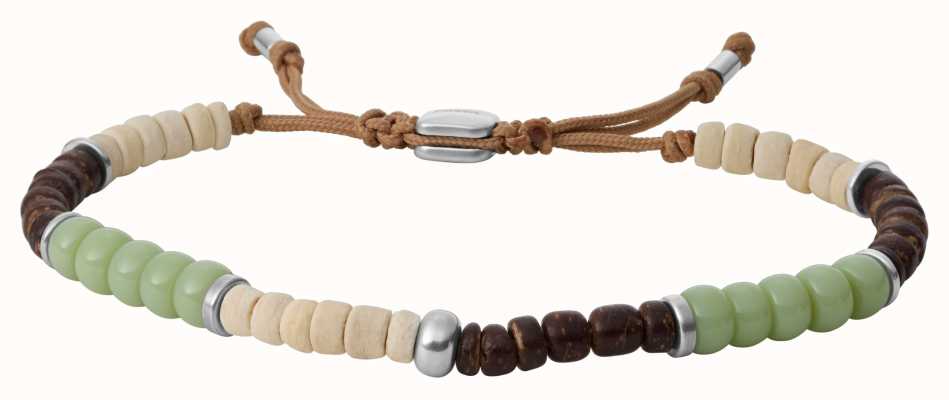 Fossil Men's Brown Green and Cream Beaded Bracelet JF04087040