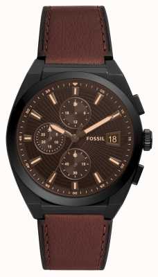 Fossil Men's Everett Chronograph | Black Dial | Brown Leather Strap FS5798