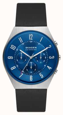 Skagen Grenen Chronograph Black Leather Strap Watch SKW6820
