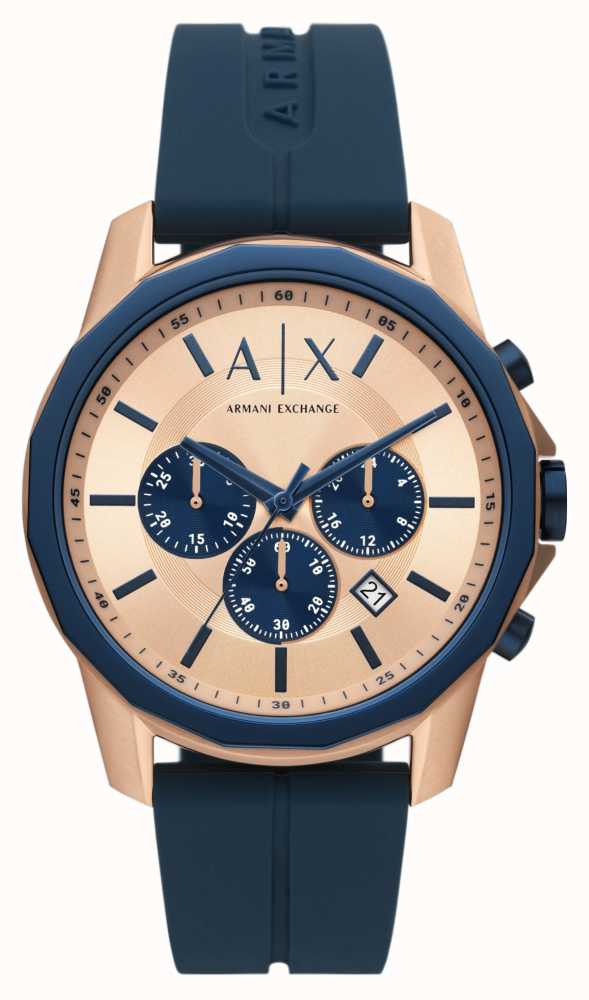 Armani Exchange Rose Gold Dial | Blue Silicone Strap AX1730 - First Class  Watches™ IRL