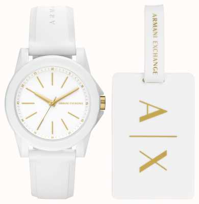 Armani Exchange Women's | Watch and Luggage Tag Giftset | White Silicone Strap AX7126