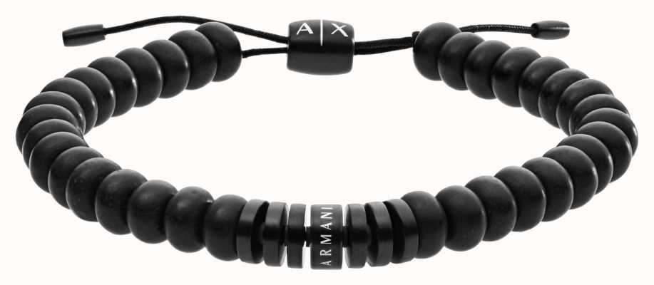 Armani Exchange Men's Black Semi-Precious Stone and Stainless Steel Beaded Bracelet AXG0056001