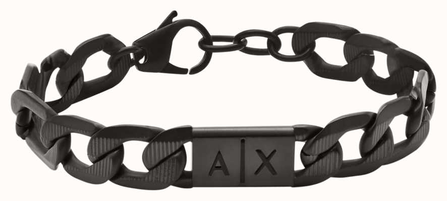 Armani Exchange Men's Black-Tone Stainless Steel Chain Logo Bracelet AXG0079001