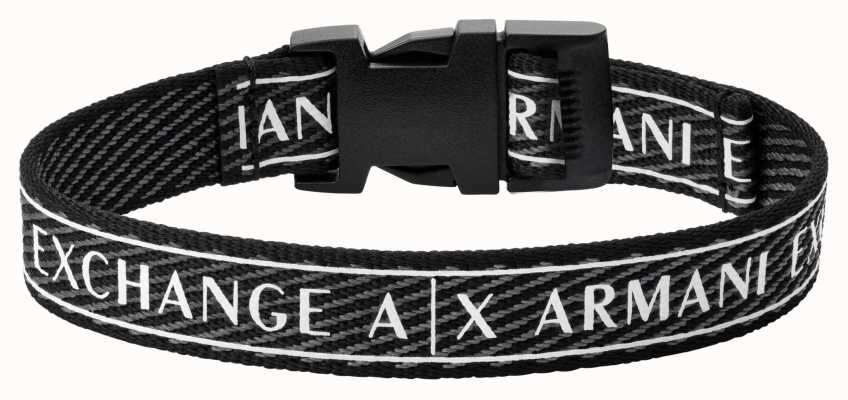Armani Exchange Men's Black Fabric Side Release Buckle Logo Bracelet AXG0082040