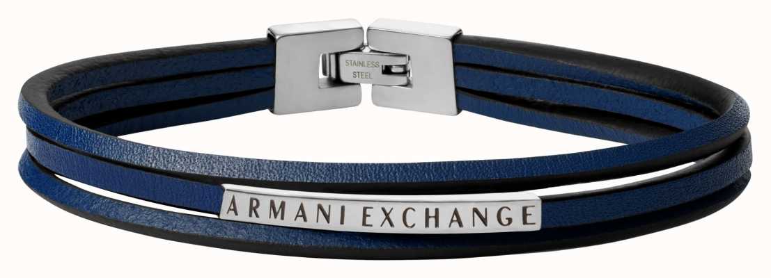 Armani Exchange Men's Blue Leather and Stainless Steel Bracelet AXG0084040