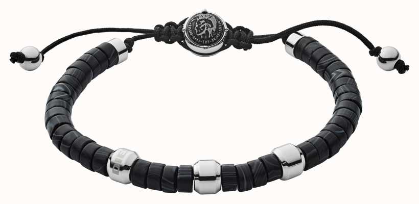 Diesel STACKABLES BEADS Black String Closure Bracelet DX1121040