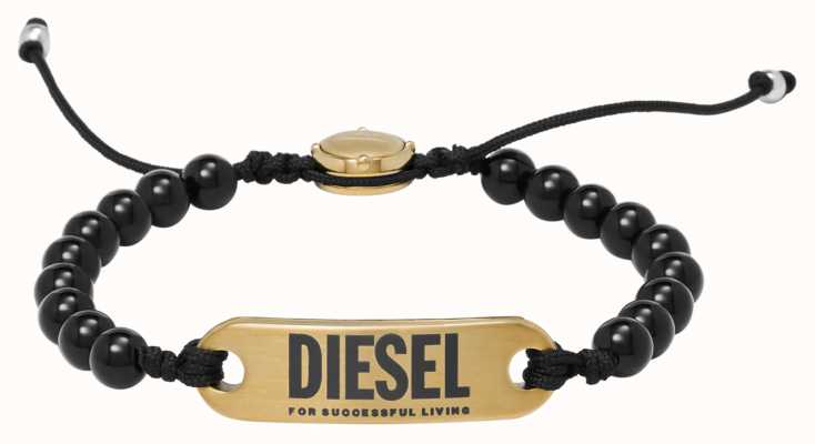 Diesel Men's Black Bead Gold-Toned ID Bracelet DX1360710