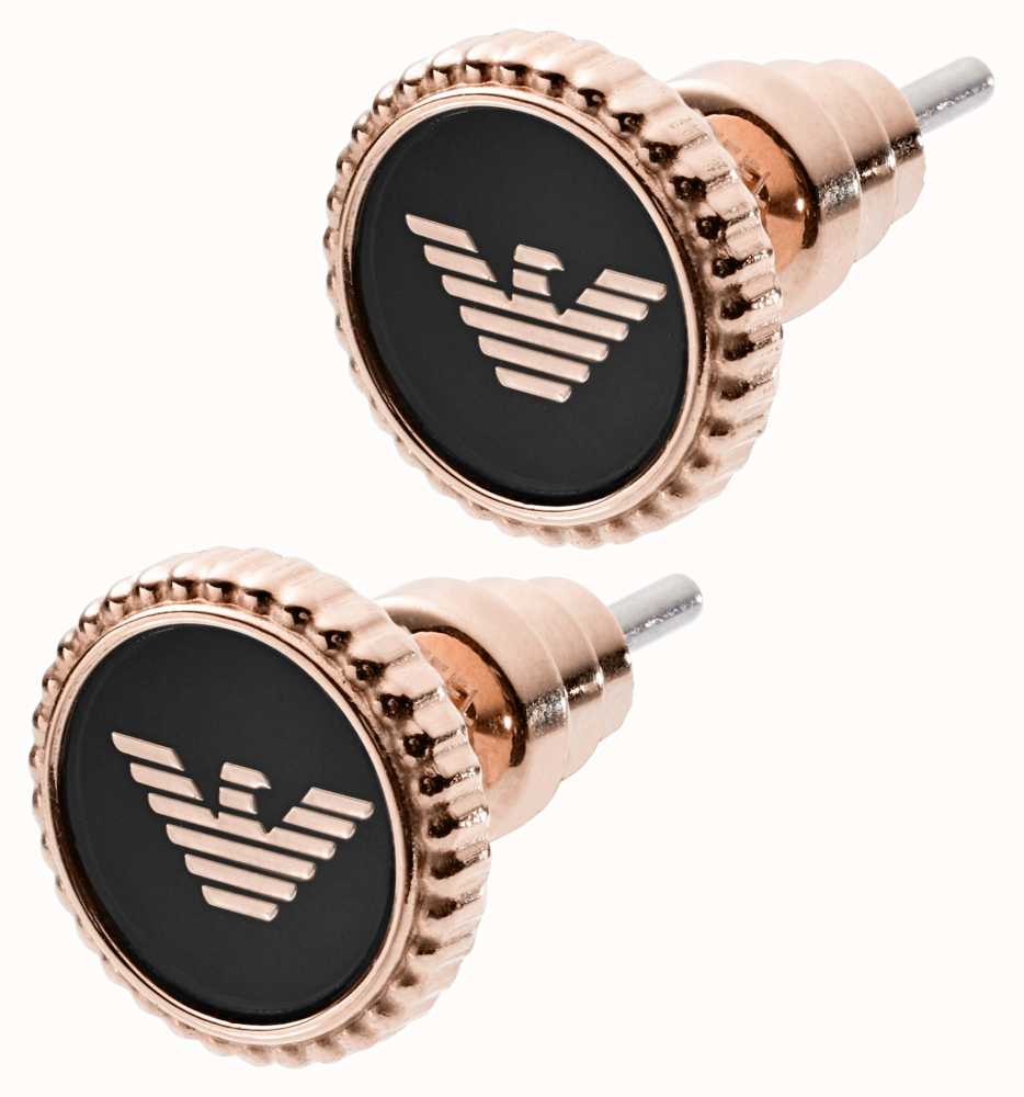 Emporio Armani Rose Gold-Tone Stainless Steel Black Logo Stud Earrings  EGS2534221 - First Class Watches™ IRL