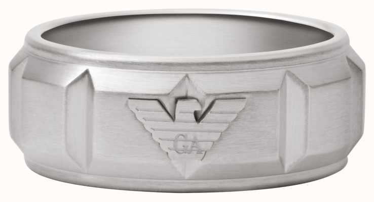 Emporio Armani Men's Stainless Steel Textured Logo Ring Size U EGS2908040-U