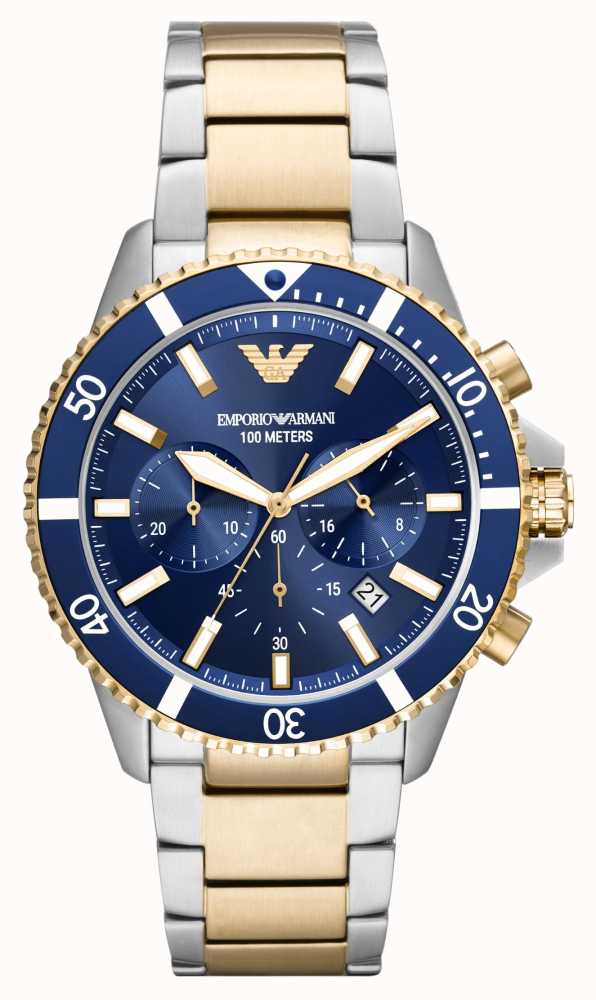 Emporio Armani Men's | Blue Chronograph Dial | Two Tone Stainless Steel  Bracelet AR11362 - First Class Watches™ IRL