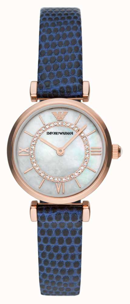 Emporio Armani Women's | Mother-of-Pearl Dial | Blue Leather Strap AR11468  - First Class Watches™ IRL
