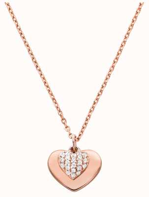 Michael Kors Rose Gold-Plated Sterling Silver Necklace Crystal-Set Heart Pendant MKC1120AN791