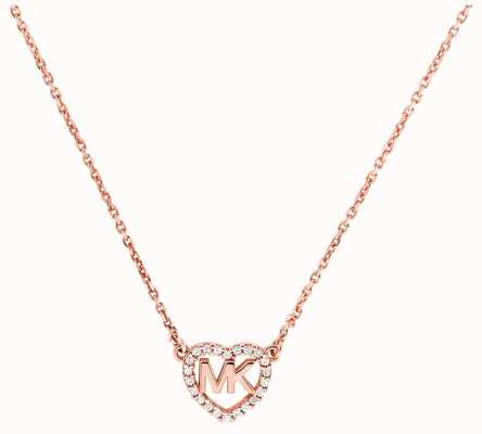 Michael Kors Crystal Set MK Heart Rose-Gold Plated Necklace MKC1244AN791