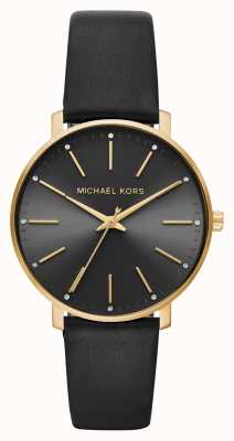 Michael Kors Pyper Gold-Tone and Black Leather Watch MK2747