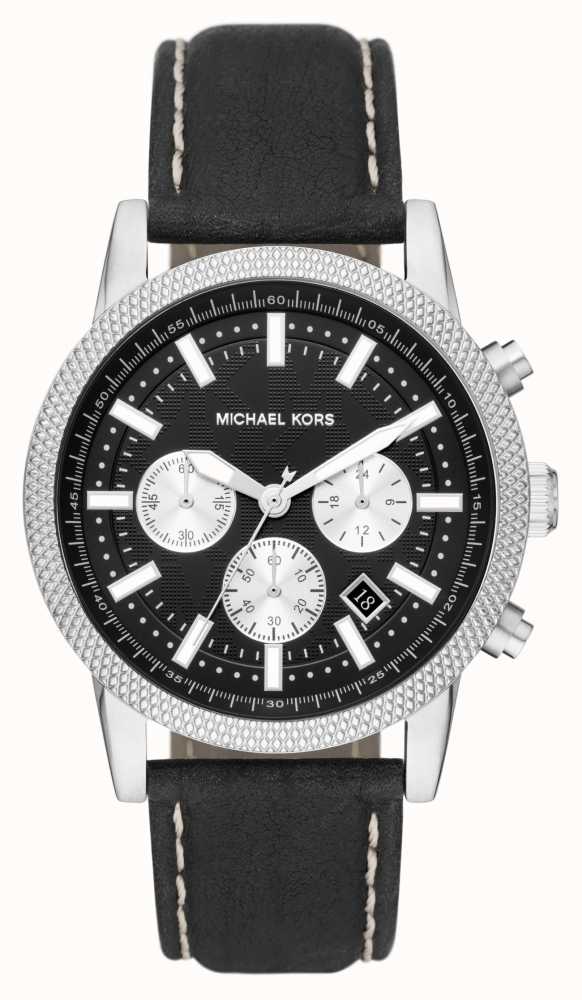 Michael Kors Hutton Men's Chronograph Watch Black Leather Strap MK8956 -  First Class Watches™ IRL