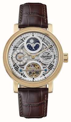 Ingersoll THE ROW Automatic (45mm) Silver Skeleton Dial / Brown Leather Strap I12402
