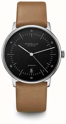 STERNGLAS Naos Automatic (38mm) Black Dial / Tan-Brown Leather S02-NA03-PR01