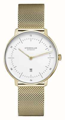 STERNGLAS Naos XS Quartz (33mm) White Dial / Gold PVD Stainless Steel Mesh S01-ND02-MI07