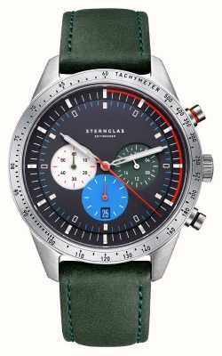 STERNGLAS Tachymeter Quartz (43mm) Blue Dial / Green Leather S01-TY06-MO17