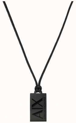 Armani Exchange Men's Black Leather Black Stainless Steel Dog Tag Necklace AXG0086001