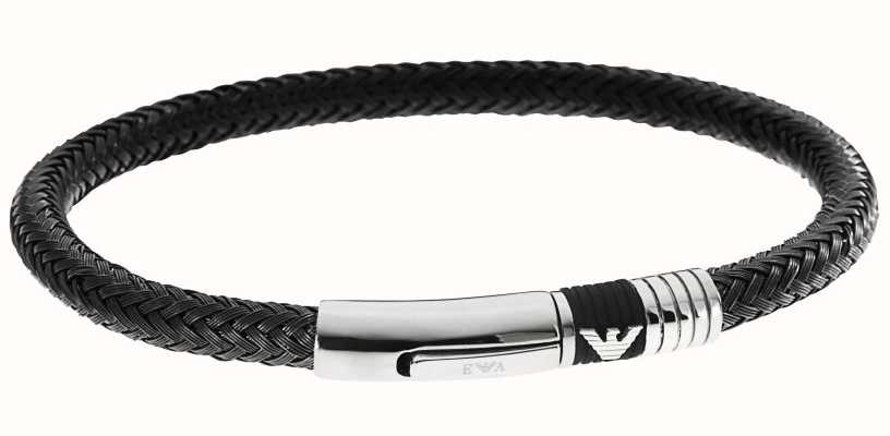 Emporio Armani Men's Braided Black Leather and Stainless Steel Bracelet EGS1624001-19