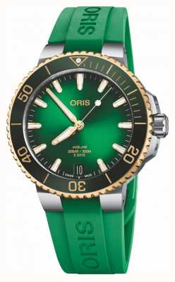 ORIS Aquis Date Bi-Colour Calibre 400 Automatic (41.5mm) Green Dial / Green Rubber Strap 01 400 7769 6357-07 4 22 77FC