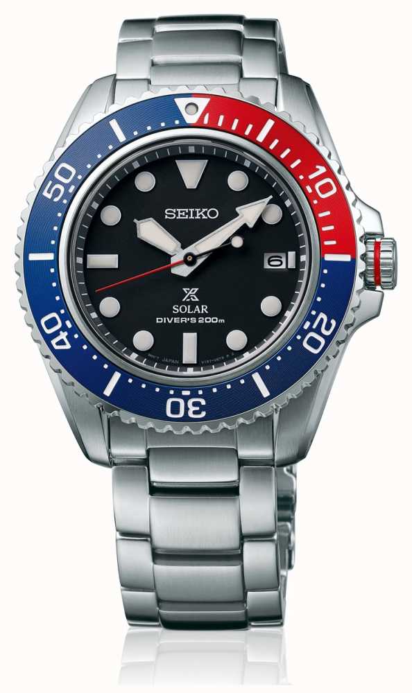Seiko Men's Prospex  Solar Sapphire | Blue And Red Bezel | Black Dial  | SNE591P1 - First Class Watches™ IRL