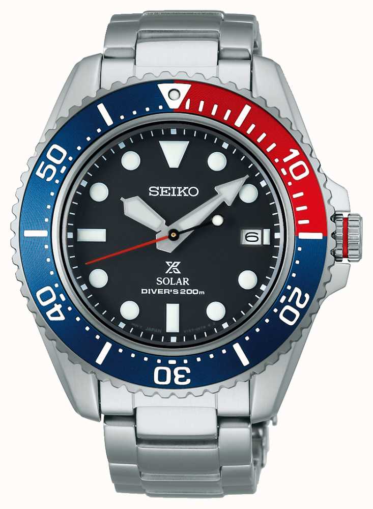 Seiko Men's Prospex  Solar Sapphire | Blue And Red Bezel | Black Dial  | SNE591P1 - First Class Watches™ IRL