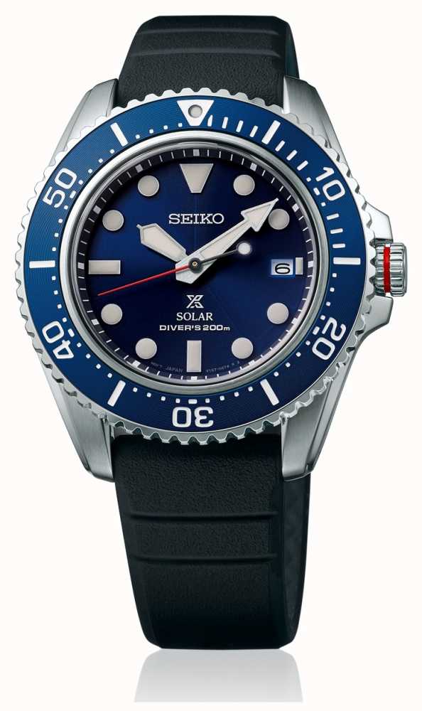 Seiko Men's Prospex  Solar Sapphire | Blue Dial | Black Silicone  Strap SNE593P1 - First Class Watches™ IRL