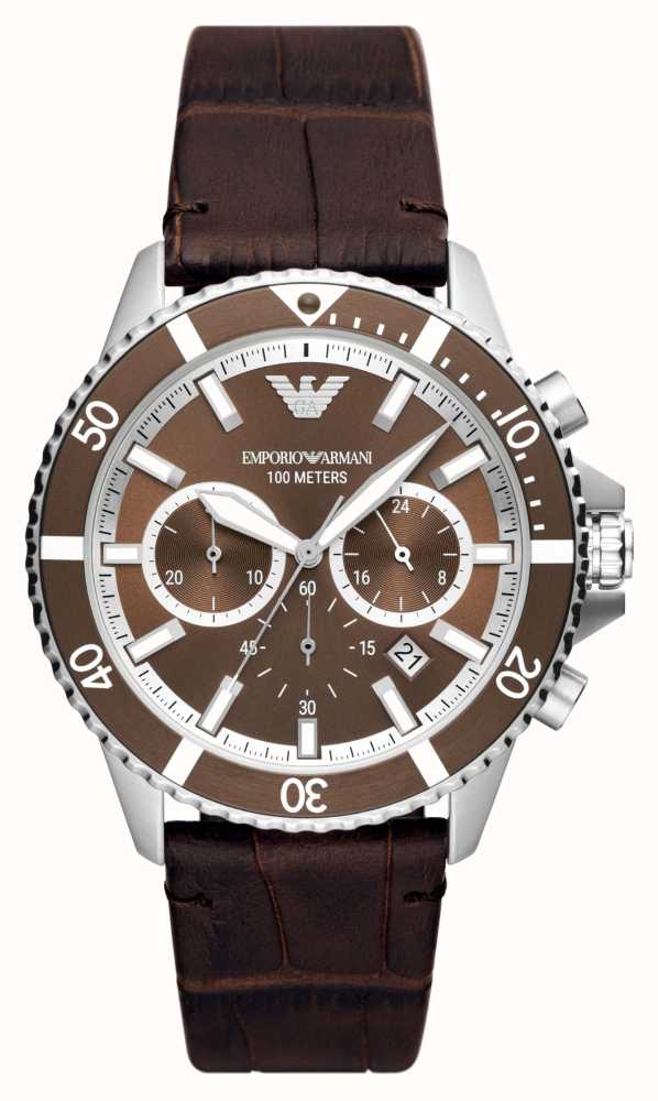 Emporio Armani Men's Brown Dial Brown Leather Strap Chronograph Watch  AR11486 - First Class Watches™ IRL