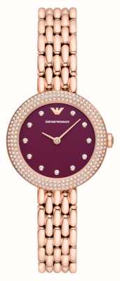 Emporio Armani Women's Crystal Set Burgundy Dial Rose-Gold Watch AR11491