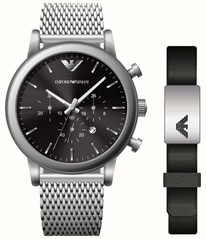 Emporio Armani Men's Watch And Bracelet Gift Set | Black Chronograph Dial  AR80062SET - First Class Watches™ IRL