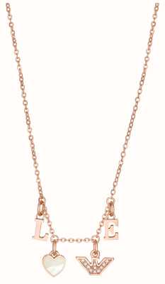 Emporio Armani Women's Rose Gold-Tone Mother-of-Pearl Logo Love Necklace EGS2955221