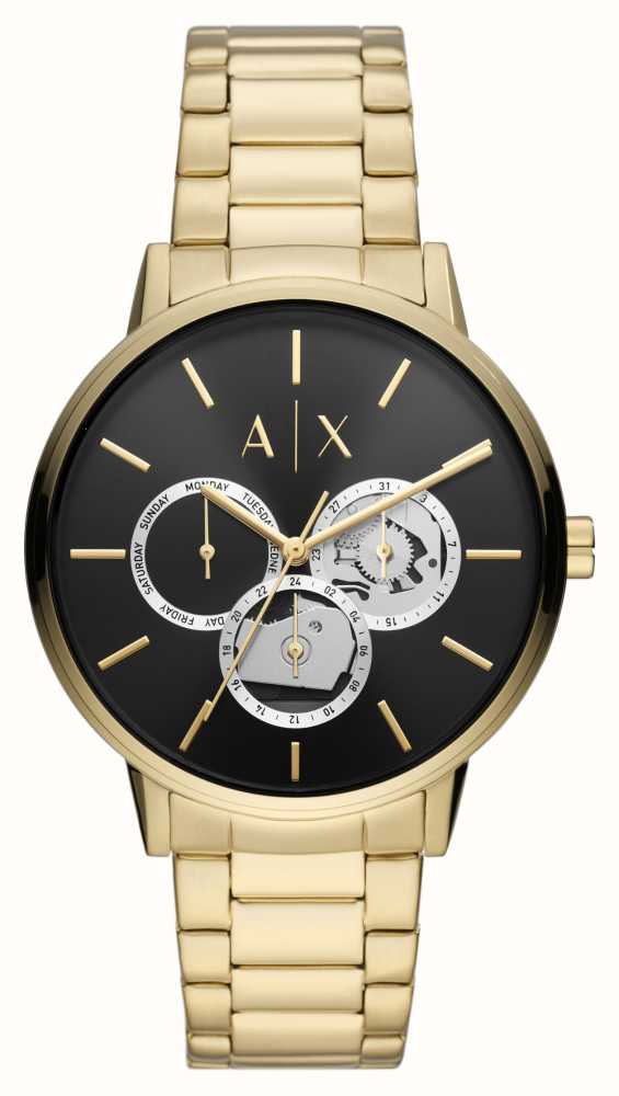 Armani Exchange Black Skeleton Display Dial | Gold PVD Bracelet AX2747 -  First Class Watches™ IRL