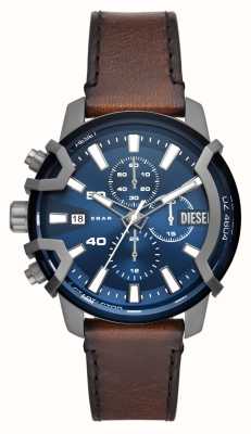 Diesel Griffed Brown Leather Strap Blue Dial Watch DZ4604