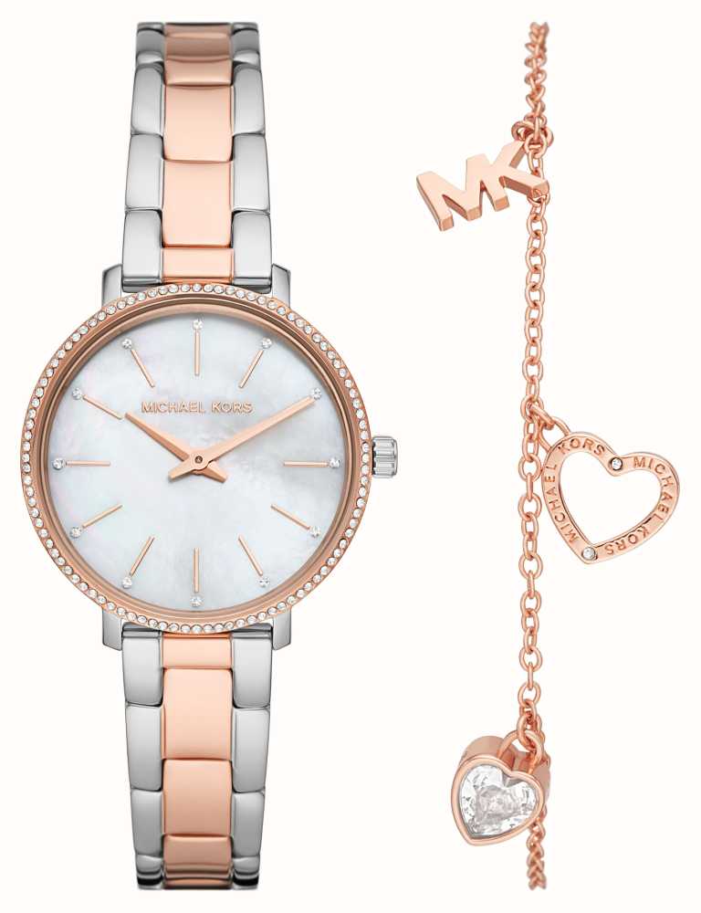 Michael Kors Pyper Mother Of Pearl Dial Two Tone Strap Matching Bracelet  MK1066SET - First Class Watches™ IRL