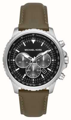 Michael Kors Cortlandt Black Chronograph Dial Green Leather Strap MK8985