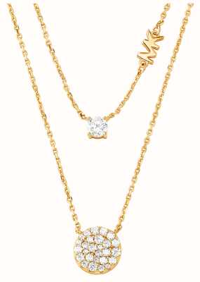 Michael Kors Crystal Set Double Chain Necklace | Gold Plated Sterling Silver MKC1591AN710