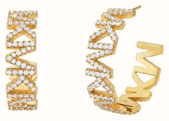 Michael Kors Women's Gold-Tone Cubic Zirconia MK Logo Hoop Earrings MKJ7955710
