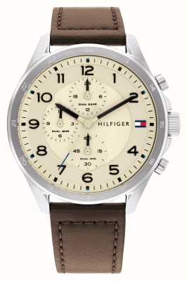 Tommy Hilfiger Men's Axel | Cream Chronograph Dial | Brown Leather Strap 1792003