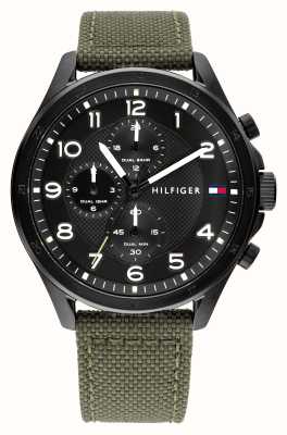 Tommy Hilfiger Men's Axel | Black Chronograph Dial | Green Fabric Strap 1792006