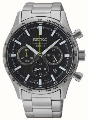 Seiko Mens Classic Black Chronograph Dial Stainless Steel Bracelet Watch SSB413P1