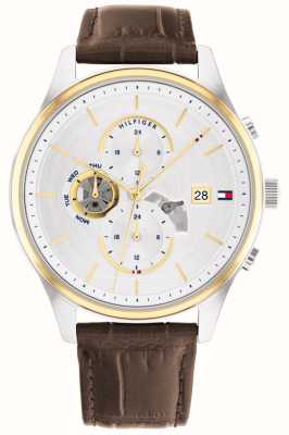 Tommy Hilfiger Men's Weston White Dial Brown Leather Strap 1710501