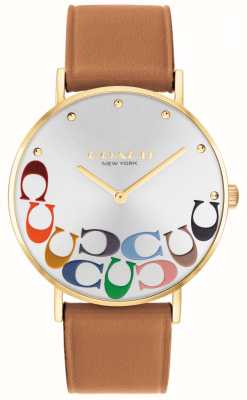 Coach Women's | Silver Dial | Rainbow Logo | Brown Leather Strap 14503974