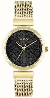 HUGO Women's #SWEET | Gold Plated Mesh Bracelet | Black Dial 1540129