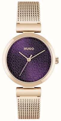 HUGO Women's #SWEET | Rose Gold Mesh Bracelet | Purple Dial 1540128