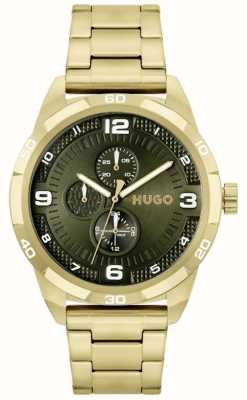 HUGO Men's #GRIP | Green Dial | Gold Stainless Steel Bracelet 1530277
