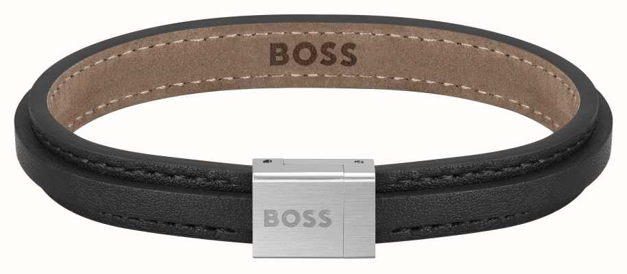 BOSS Jewellery Men's Black Leather and Stainless Steel Bracelet 1580328M