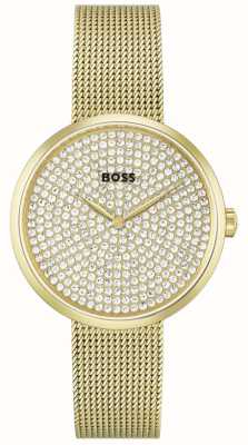 BOSS Women's Praise | Gold Crystal Set Dial | Gold Steel Mesh Bracelet 1502659